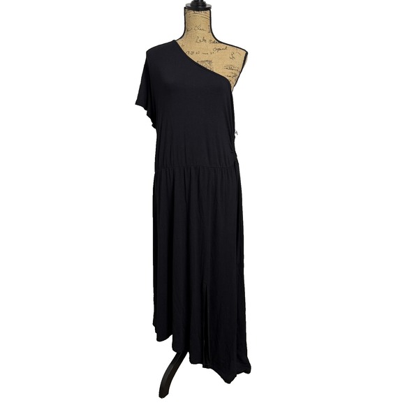 Old Navy Dresses & Skirts - Old Navy Black One Shoulder Cutout‎ Midi Dress 2X Pullover Retro Minimalist